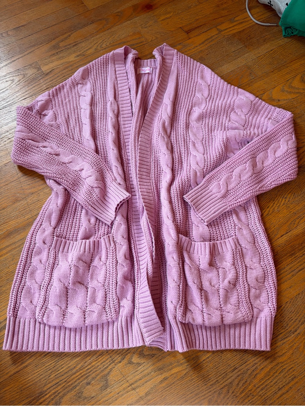 Pink Lily open-front cable knit cardigan